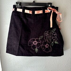 Y2K Style Embroidered Black Skirt with Pink Accents NWOT